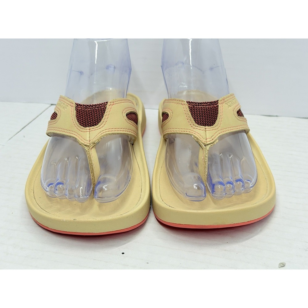 XTRATUF Pegasus South Shore Womens 6 Leather Flip Flops Tan Coral Slip Resistant - Picture 3 of 9
